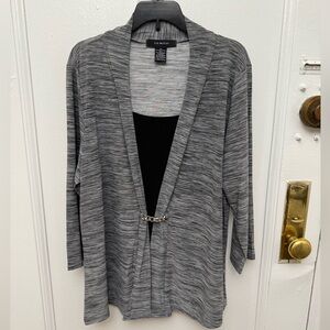 Liz McCoy Gray & Black Cardigan Style Blouse With Chain Detail Size XL
